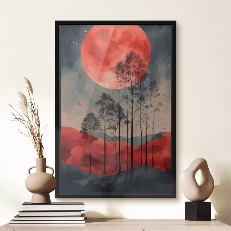 Papier peint photo Nuit mystérieuse sous une lune cramoisie f38862