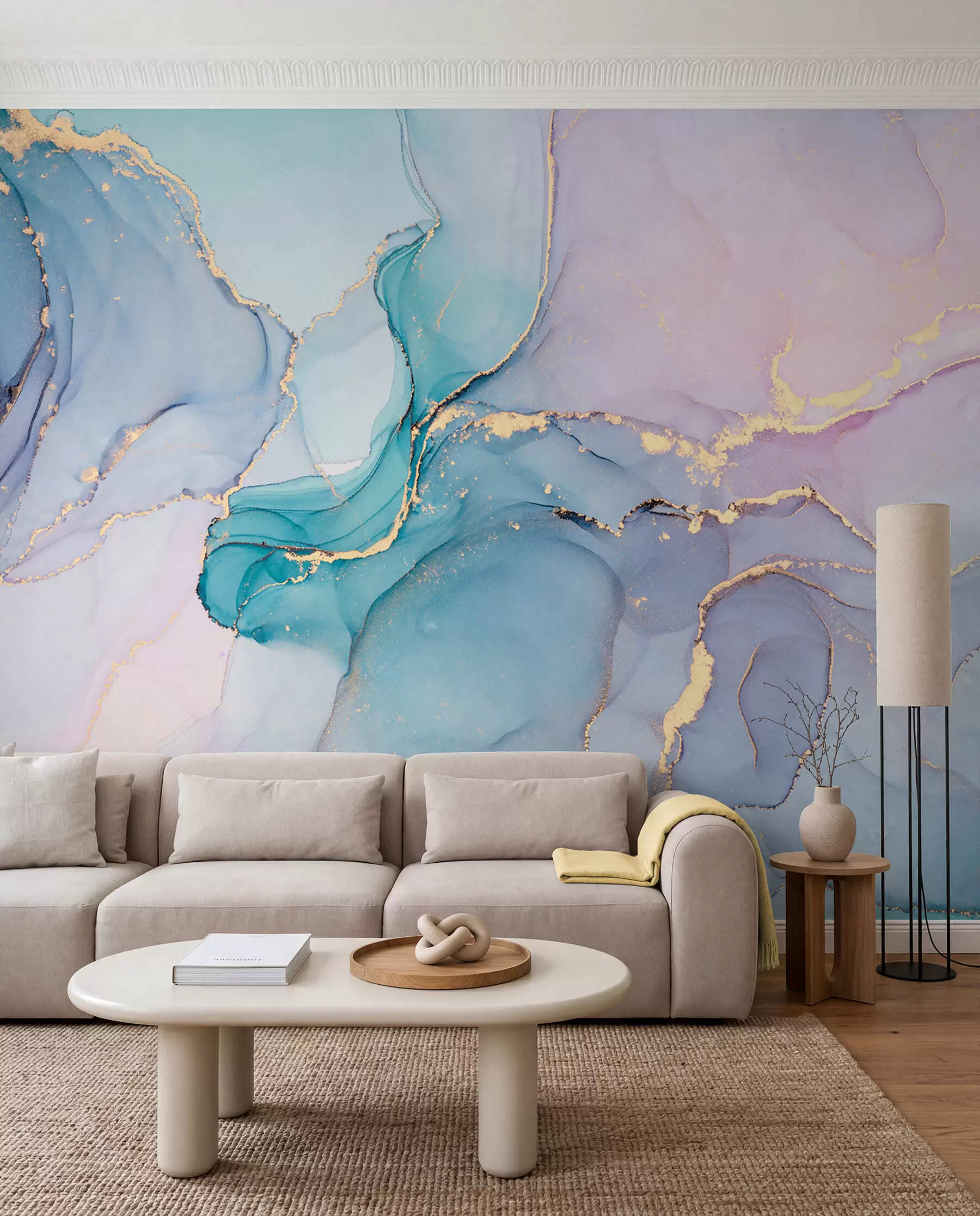 Fotobehang Marmer - azuurblauw, roze u49408