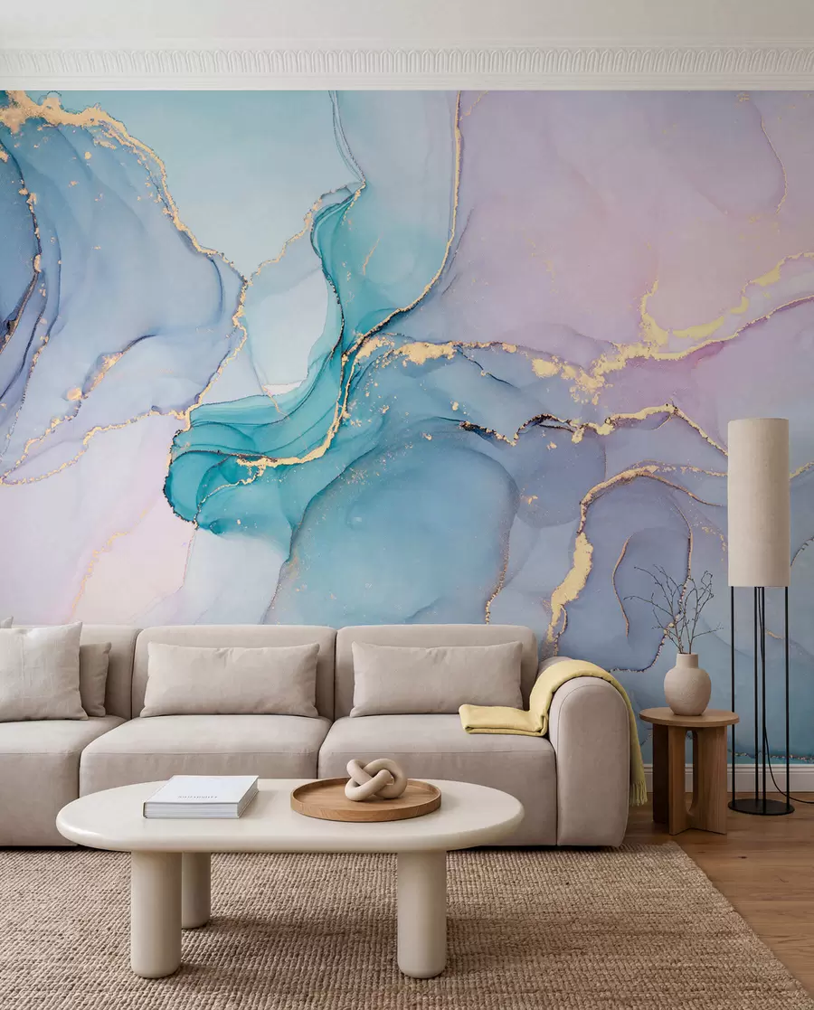 Fotobehang Marmer - azuurblauw, roze u49408