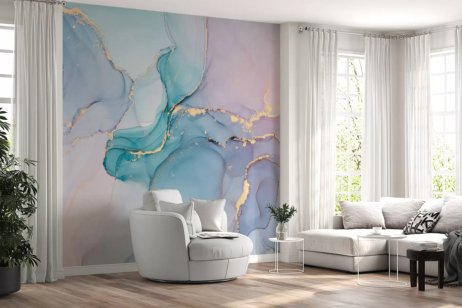 Fotobehang Marmer - azuurblauw, roze u49408