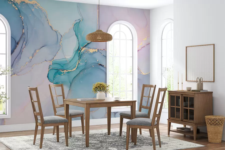 Fotobehang Marmer - azuurblauw, roze u49408