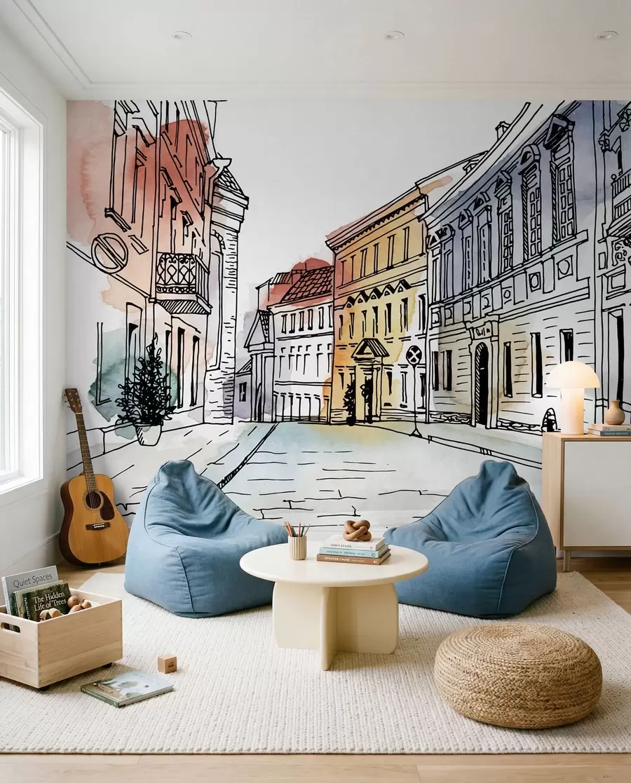 Fotobehang Oude stad in aquarel u51062