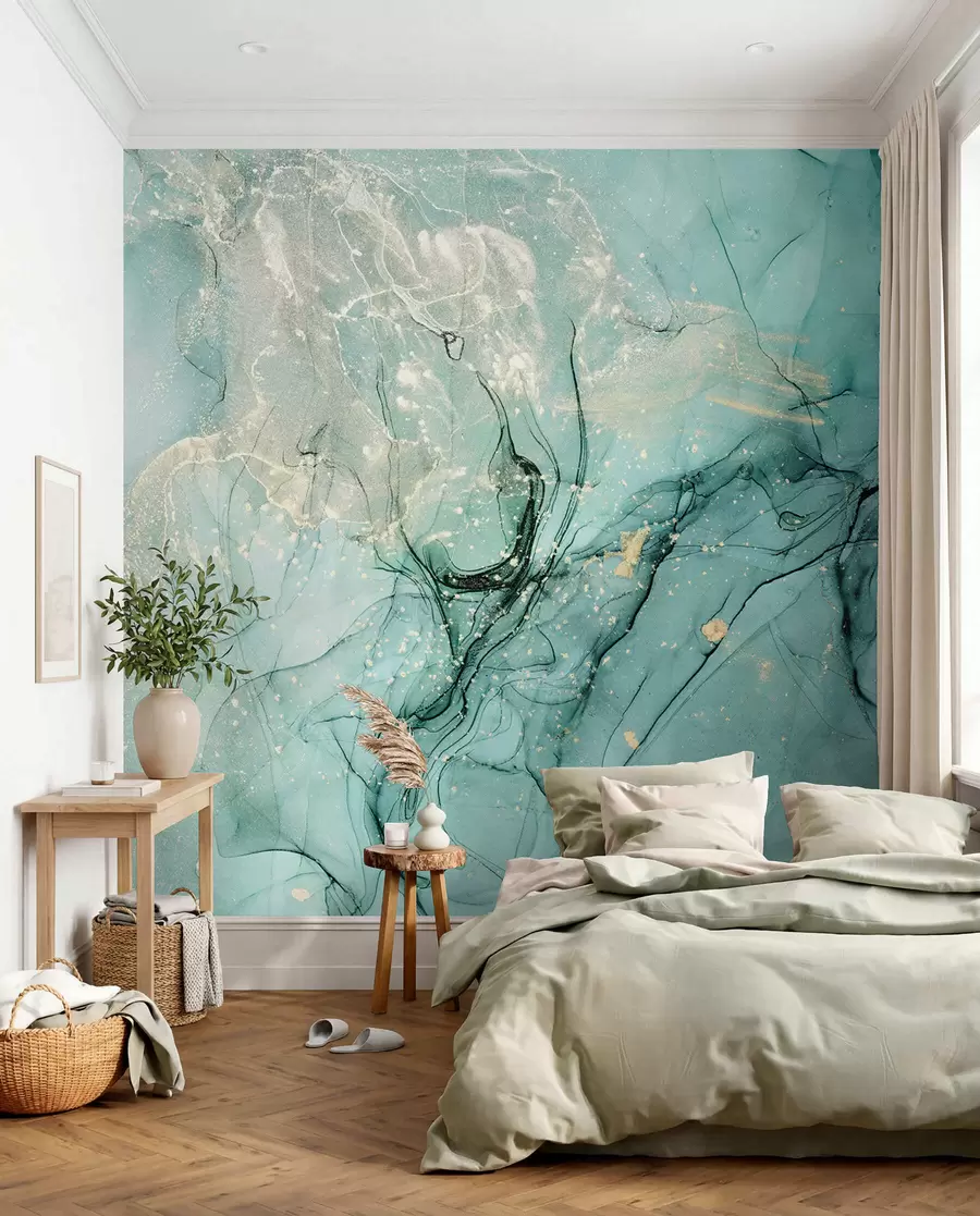 Papier peint photo Marbre turquoise avec une fine brume u51399