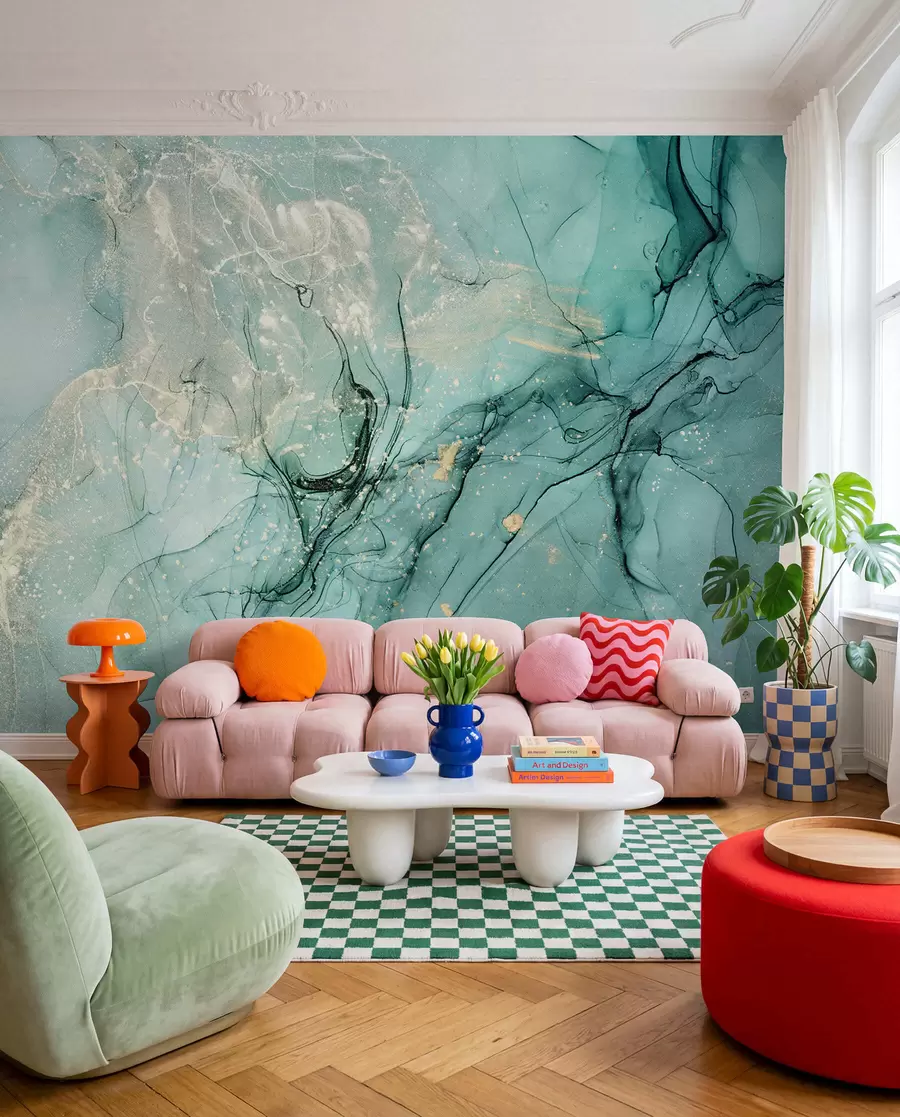 Fotobehang Turquoise marmer met een fijne waas u51399