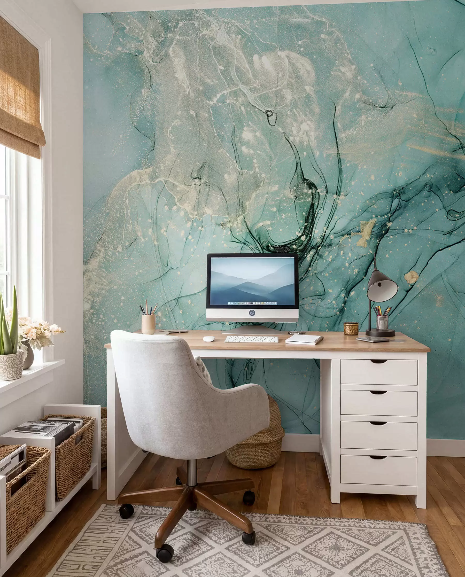 Fotobehang Turquoise marmer met een fijne waas u51399