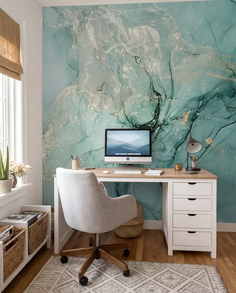 Fotobehang Turquoise marmer met een fijne waas u51399