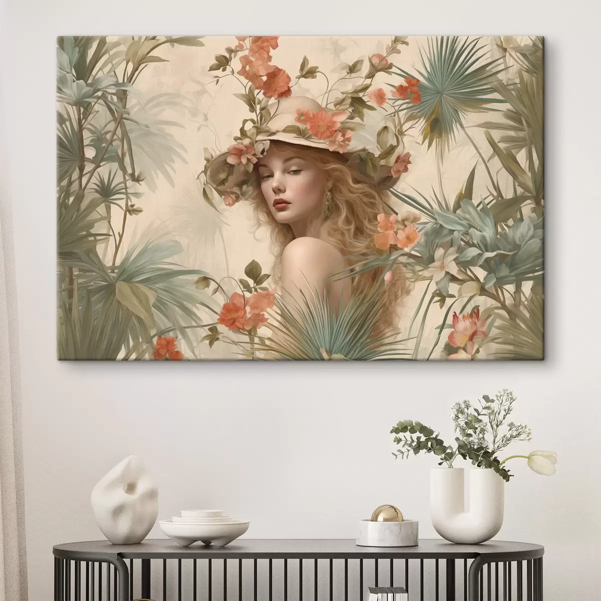  Schilderijen Meisje met hoed in tropen vintage stijl s42115