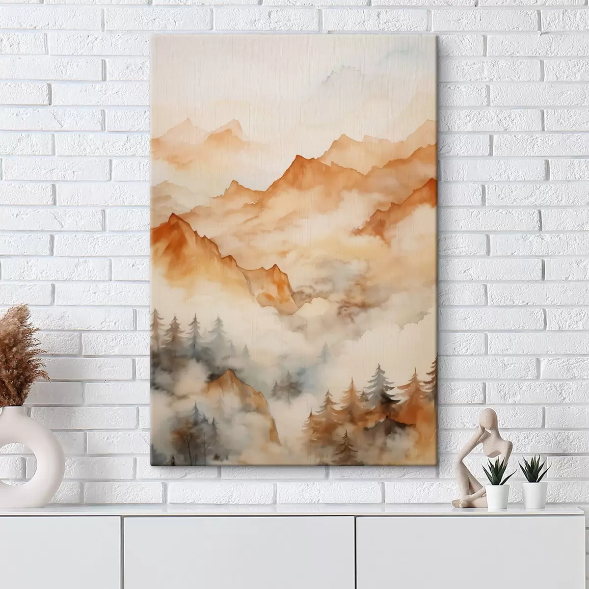  Peintures Forêt et montagnes imitation aquarelle, tons orangés s42119