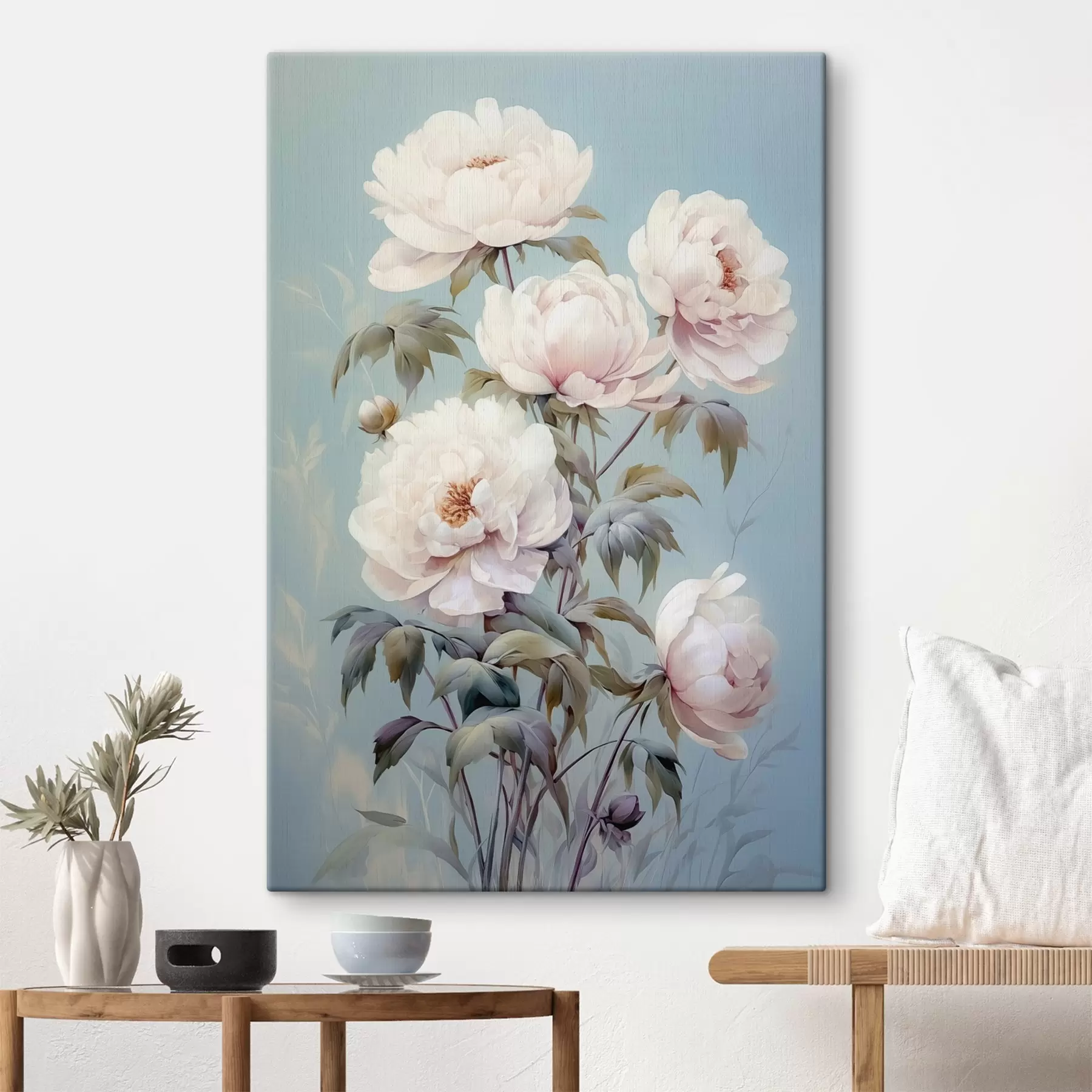 Papier peint photo Pivoines sur fond bleu pastel style vintage s42123