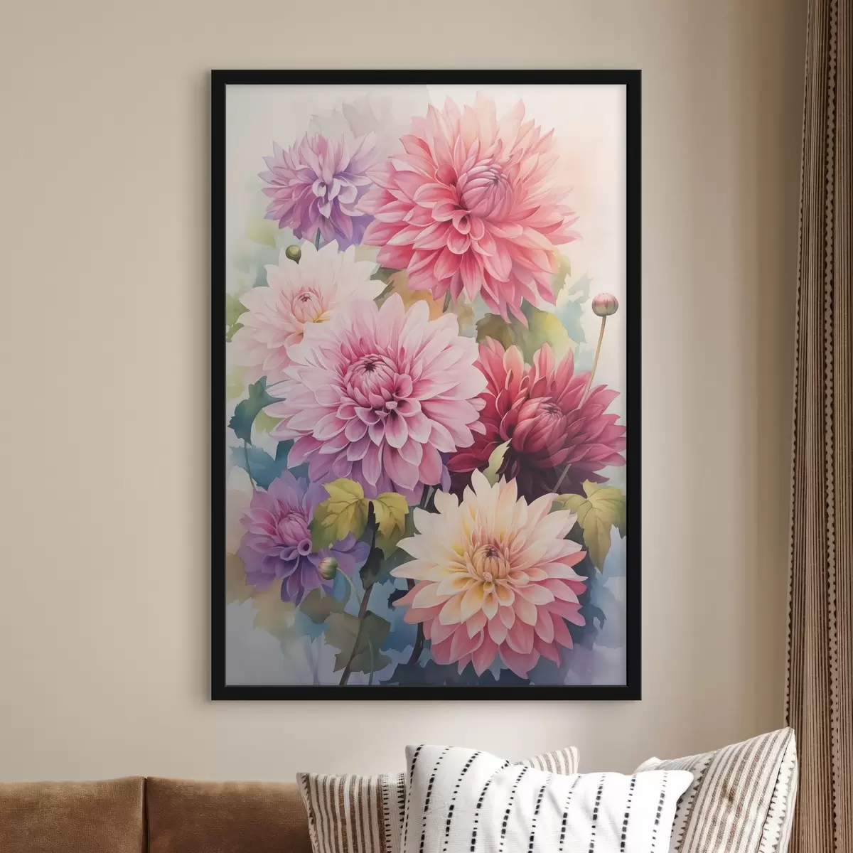 Poster Heldere chrysanten imitatie van aquarelstijl f42116