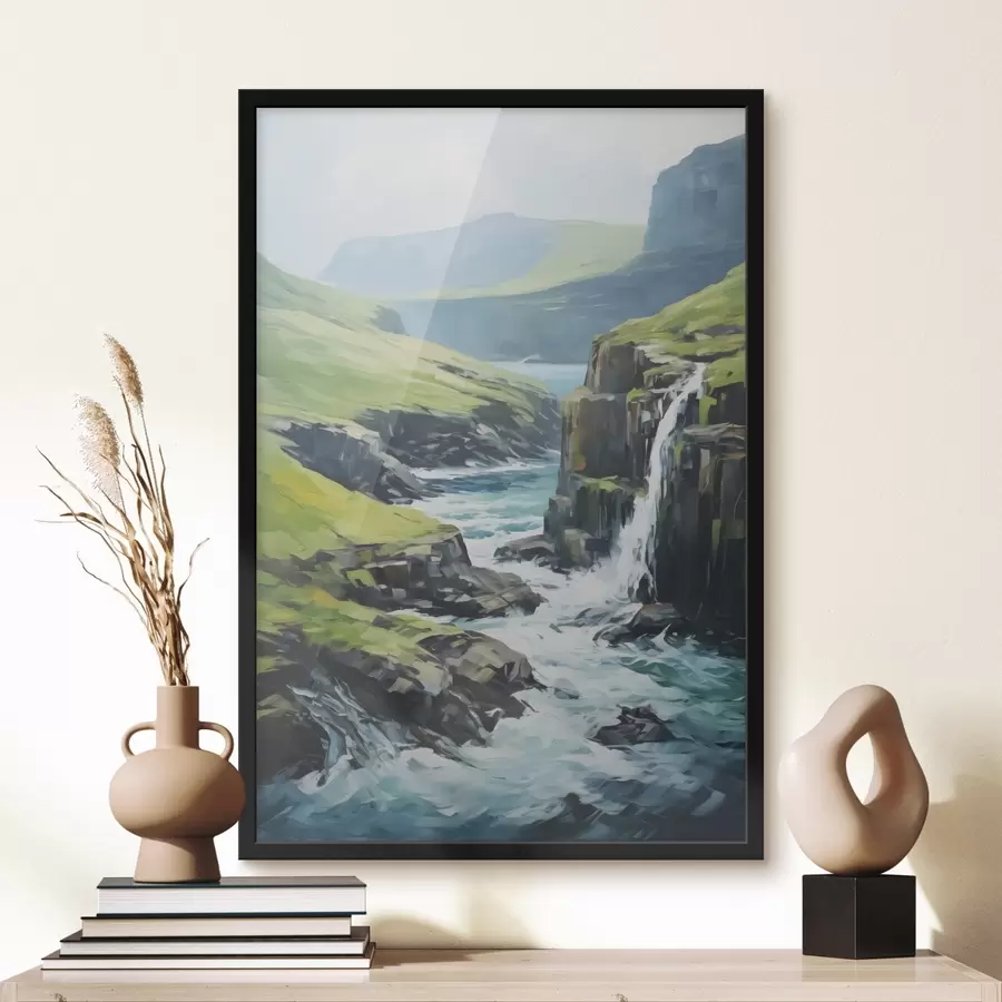 Fotobehang Rivier tussen fjorden imitatie van schilderij f42125