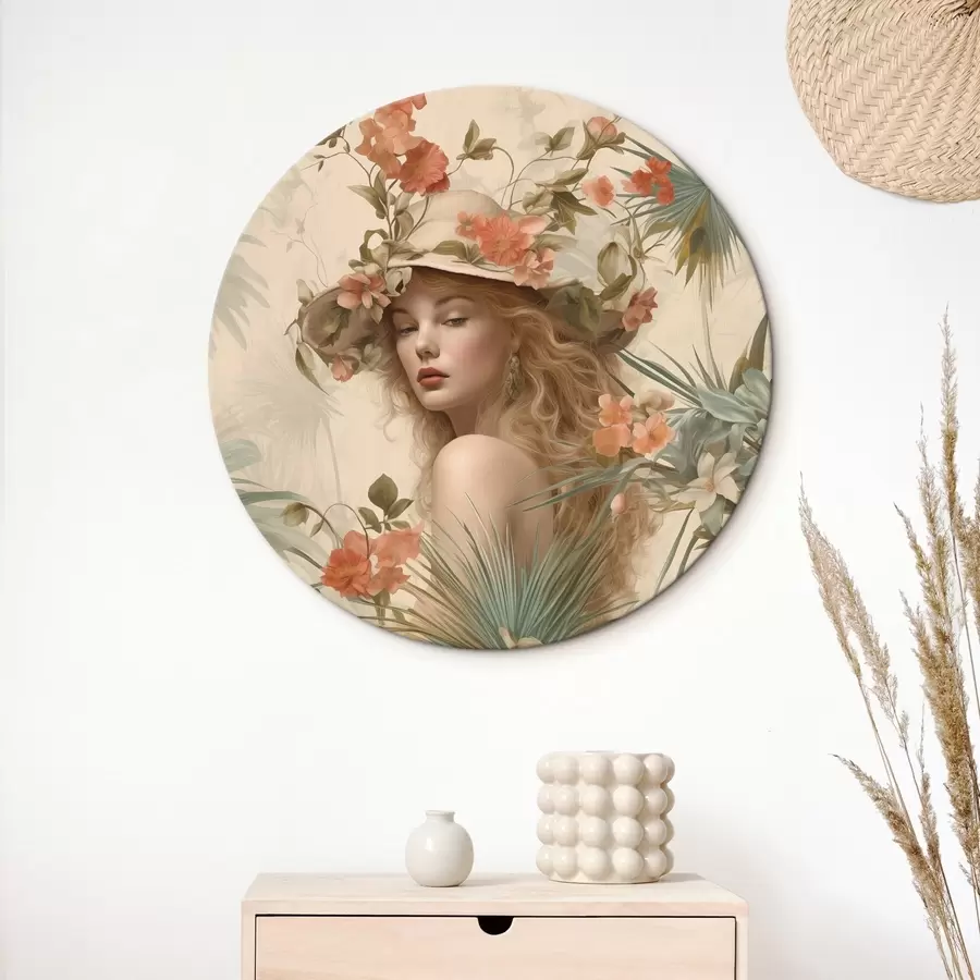  Schilderijen Meisje met hoed in tropen vintage stijl r42115