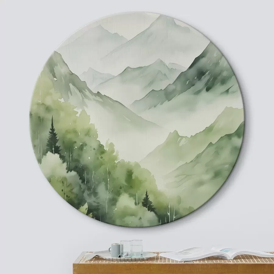 Papier peint photo Forêt de feuillus en montagne imitation aquarelle r42122