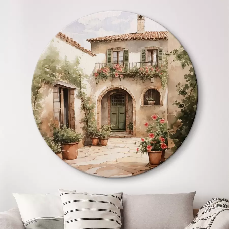  Schilderijen Italiaanse binnenplaats met bloempotten imitatie van aquarel r42126