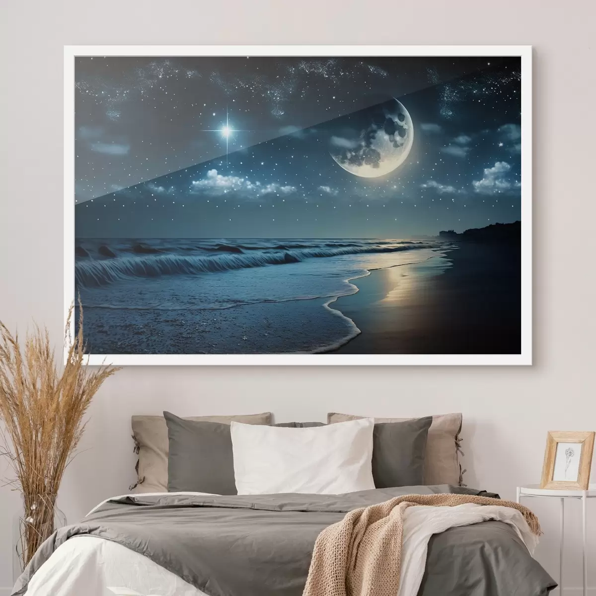 Poster Enorme maan boven de nachtelijke zee f31111