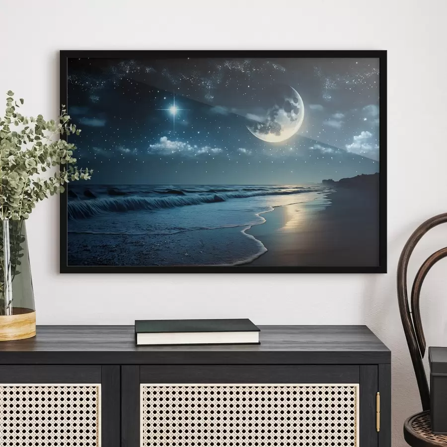 Papier peint photo Grande lune sur la mer nocturne f31111