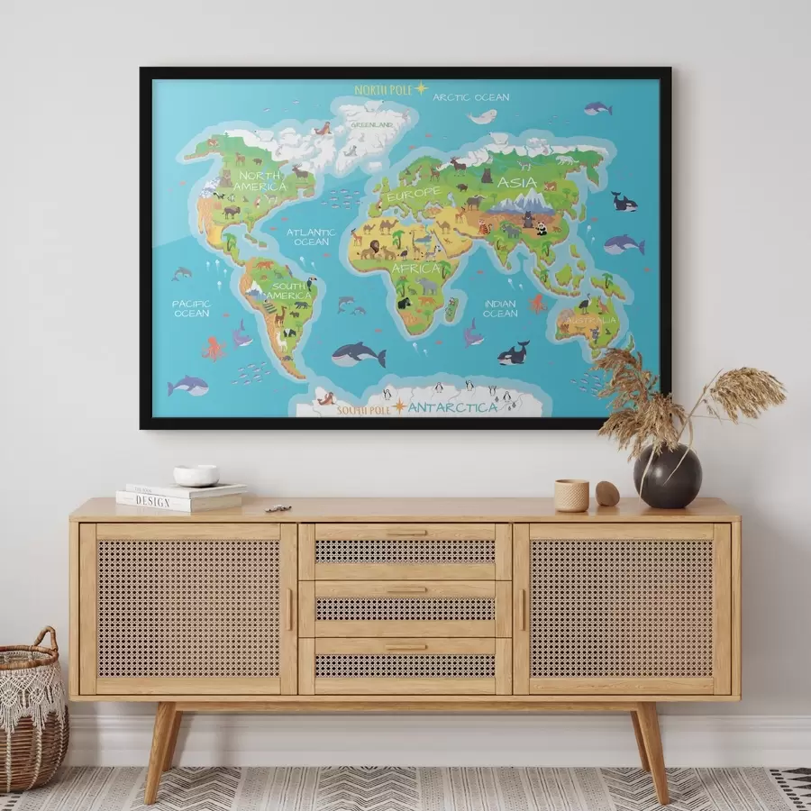 Papier peint photo Carte des continents avec animaux f32105