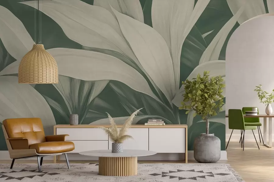 Fotobehang Grote groene plantenbladeren w08501v1