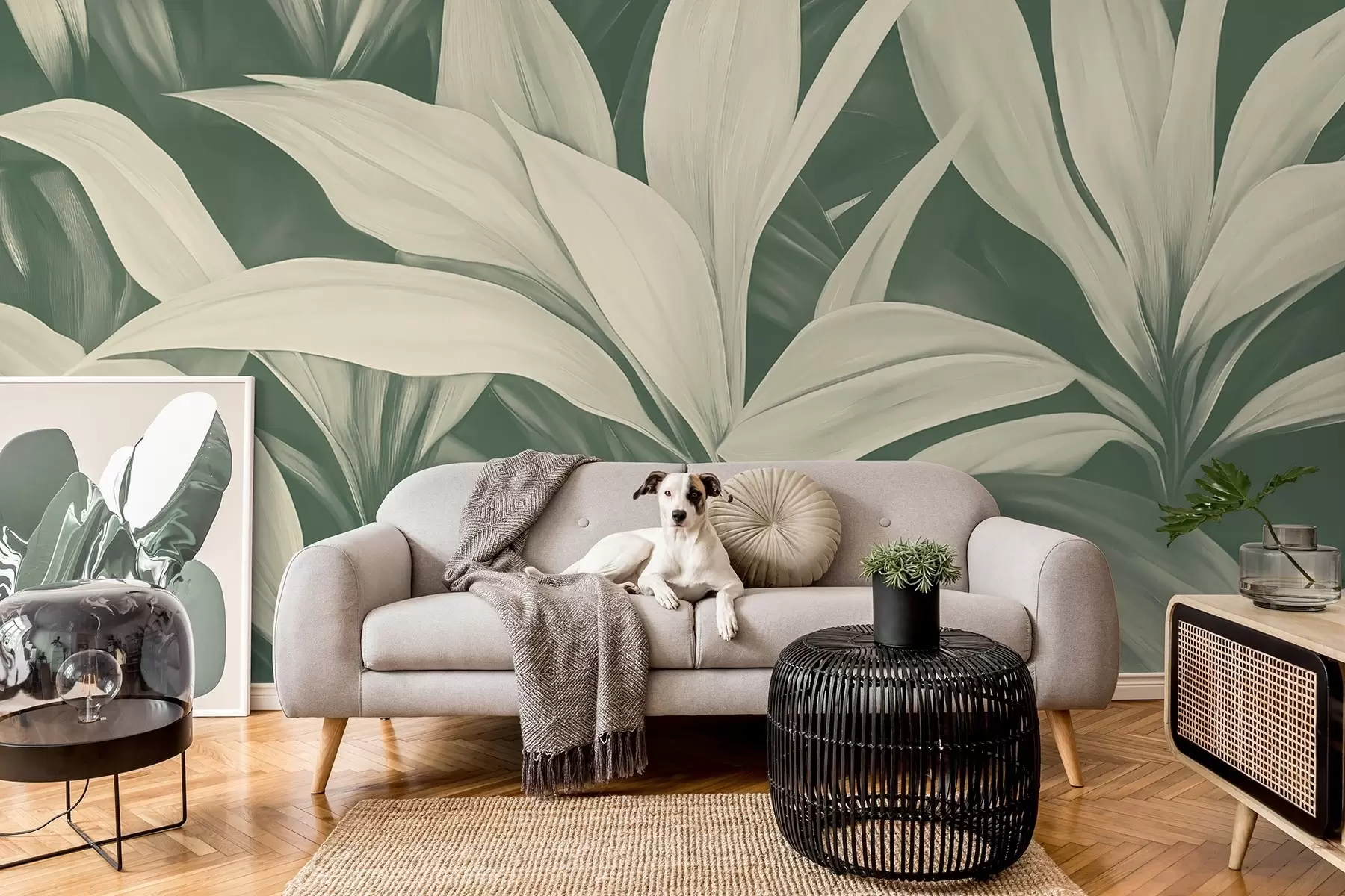 Fotobehang Grote groene plantenbladeren w08501v1