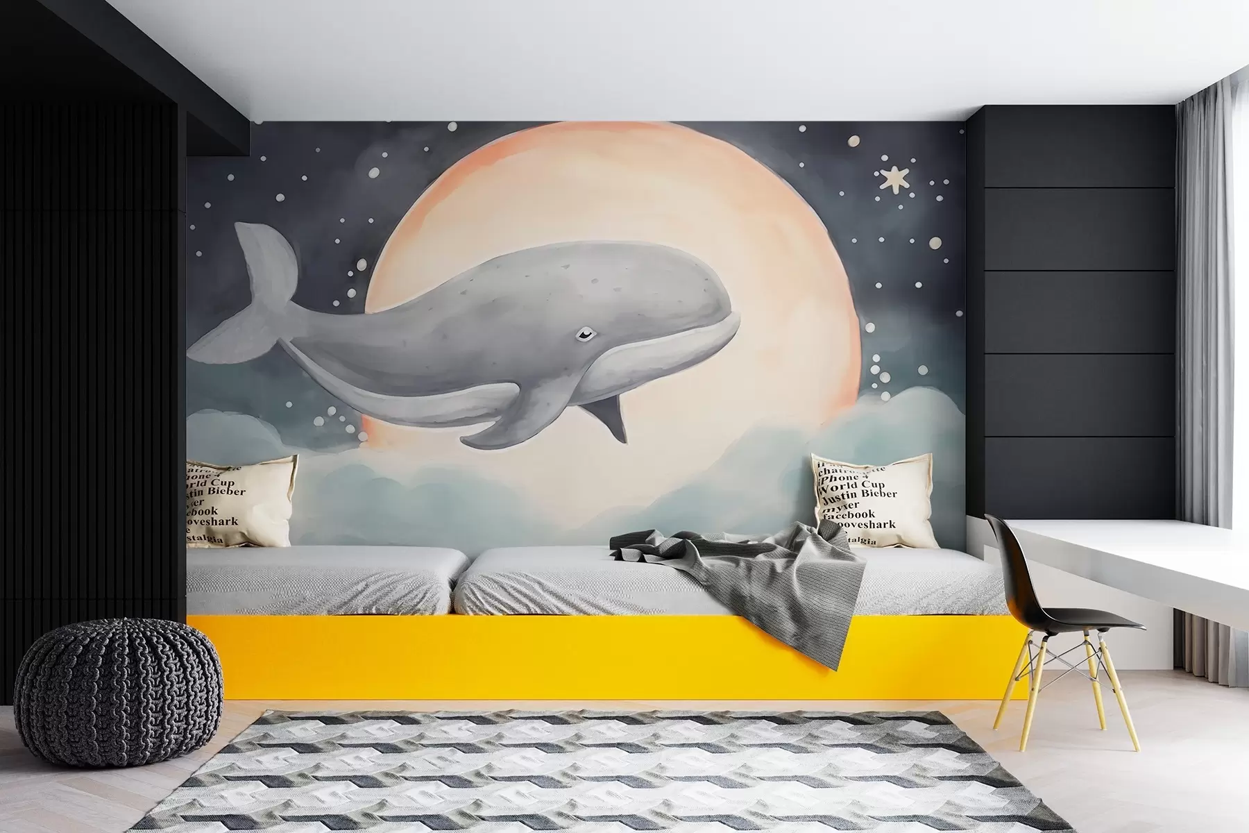 Fotobehang Walvis op de achtergrond van de maan w02527