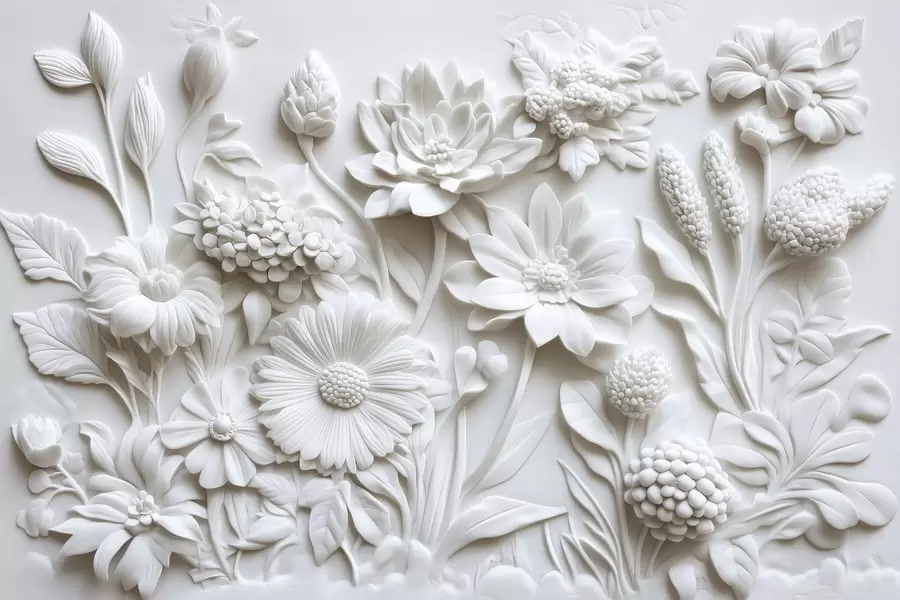 Fotobehang behang in bas-reliëfstijl met tuinbloemen w02546