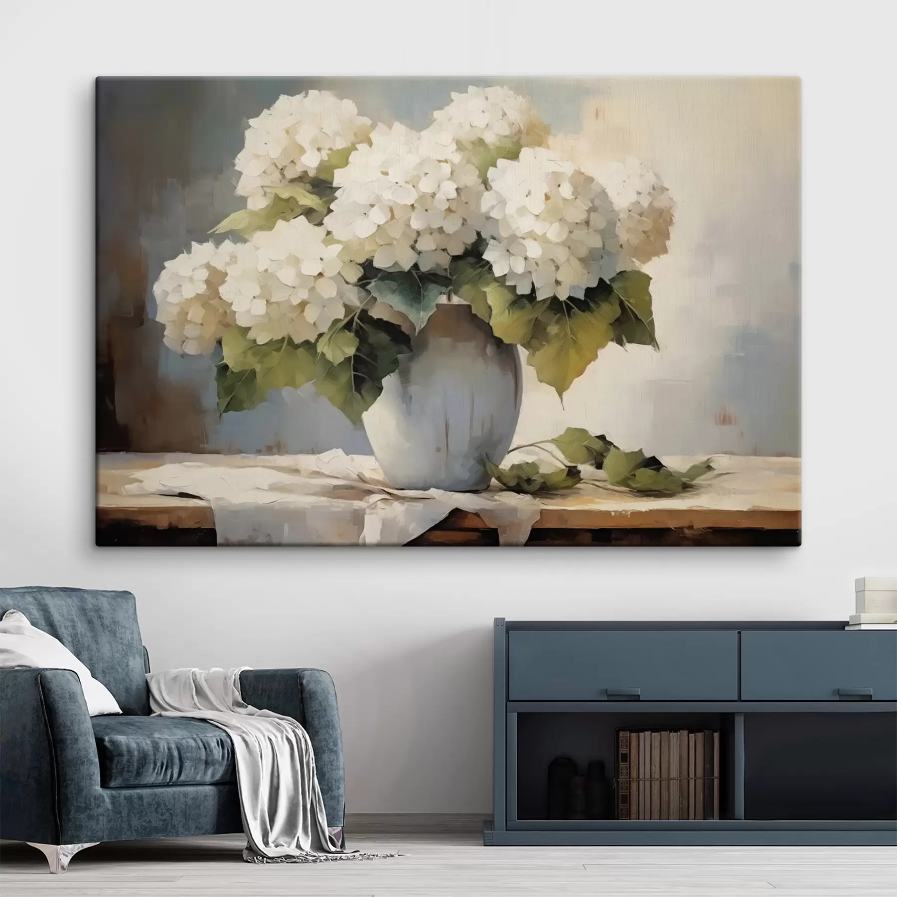 Fotobehang Vaas met bloemen op tafel s41761