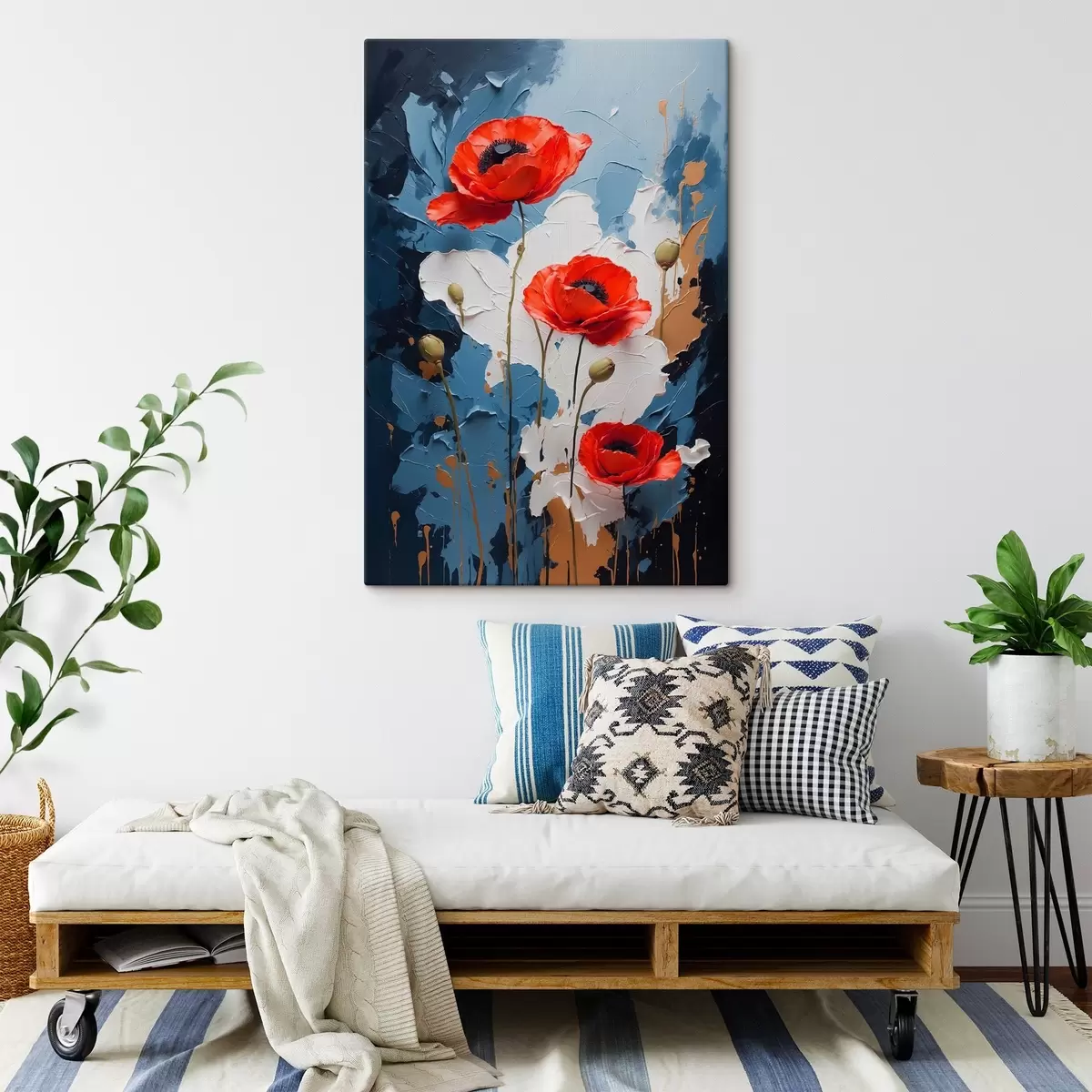  Peintures Coquelicots sur fond abstrait multicolore dans le style de la peinture à l'huile s41765