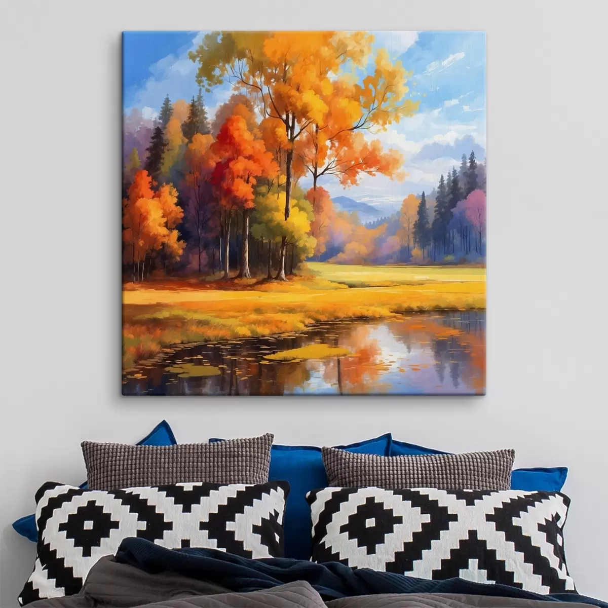  Peintures Lac et forêt d'automne en style acrylique s41766