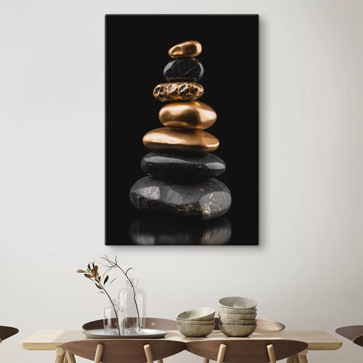  Peintures Rochers noirs et jaunes sur fond sombre s42094