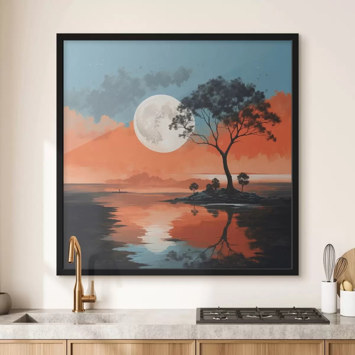 Affiche Arbre au milieu d'un lac sur fond de lune f41775