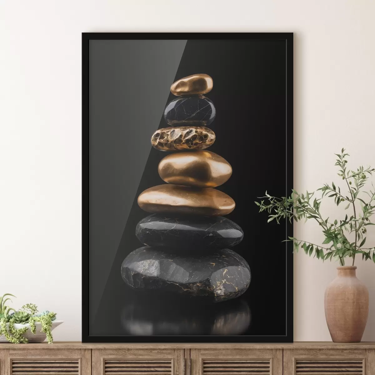 Affiche Rochers noirs et jaunes sur fond sombre f42094