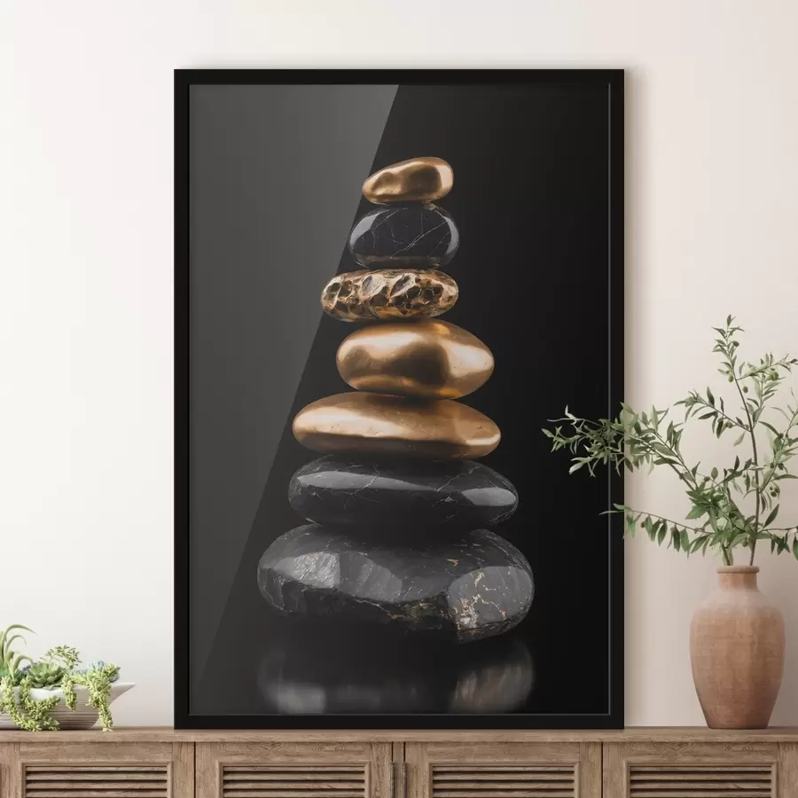 Fotobehang Zwarte en gele rotsen op donkere achtergrond f42094