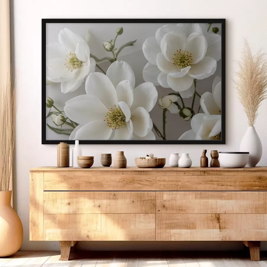 Papier peint photo Fleurs et tiges blanches sur fond clair f42097