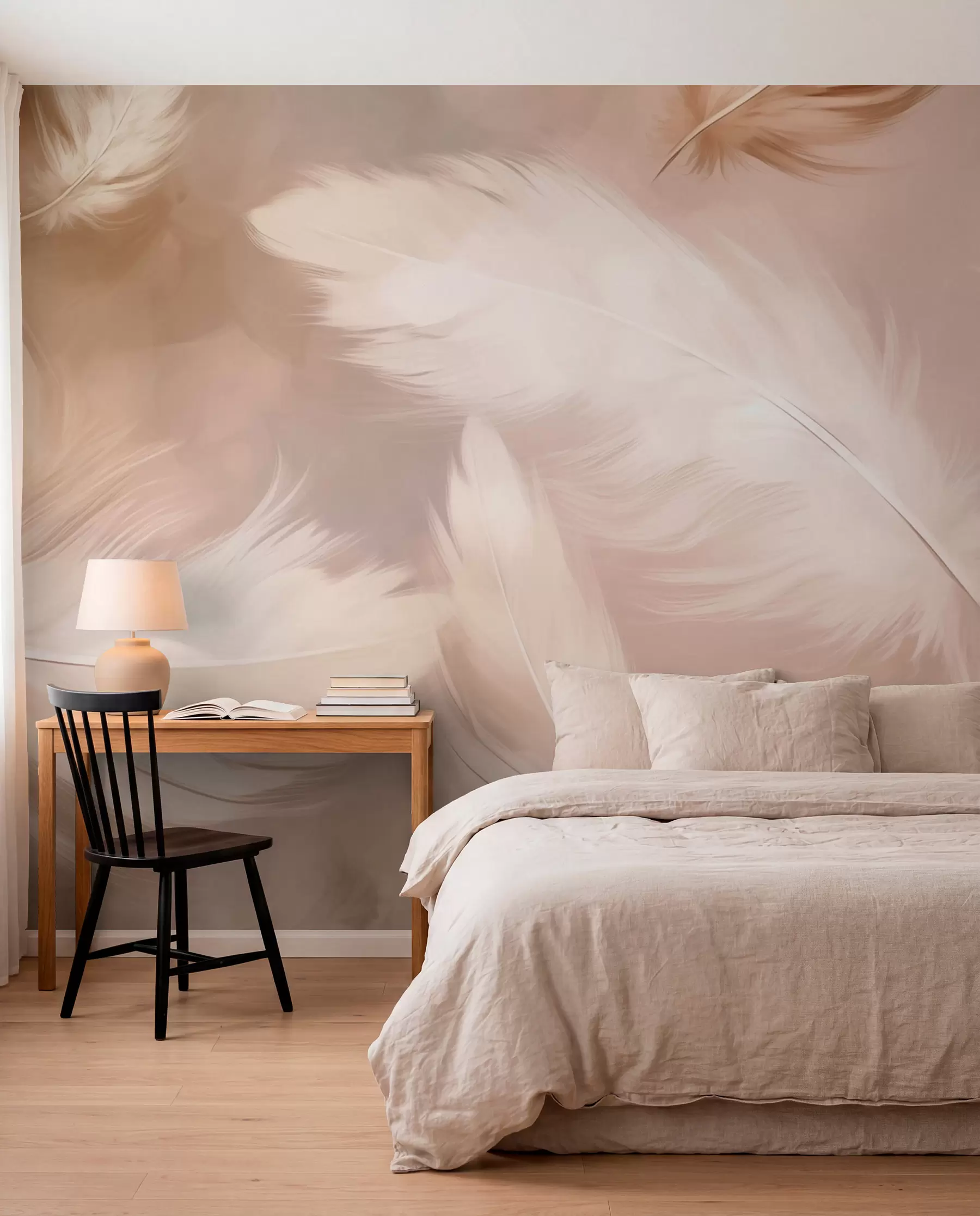 Fotobehang Grote veren in beige w02601v1