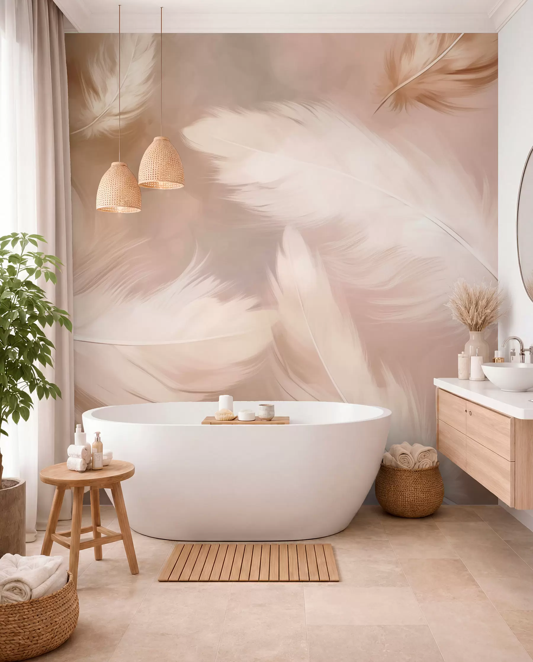 Fotobehang Grote veren in beige w02601v1