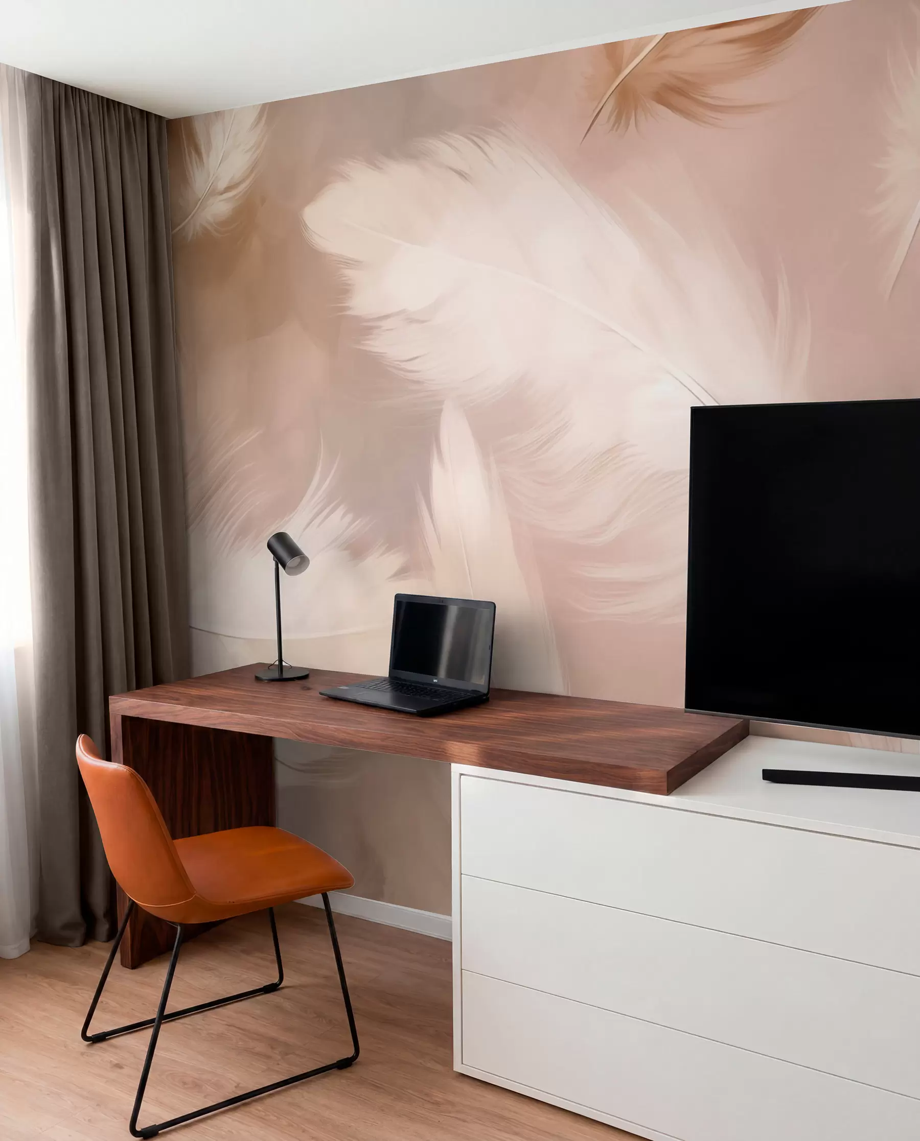 Fotobehang Grote veren in beige w02601v1