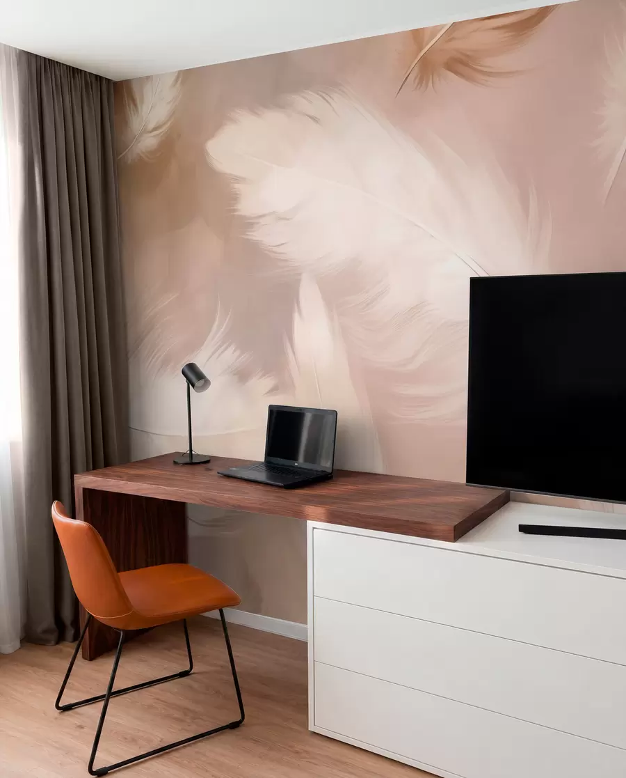 Fotobehang Grote veren in beige w02601v1