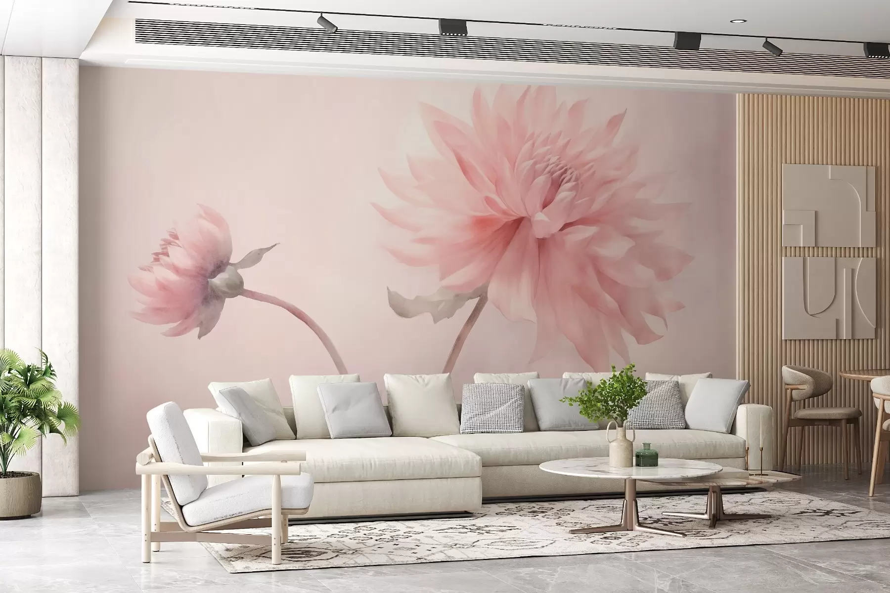 Fotobehang Grote pioenbloem in pastelkleuren w02608