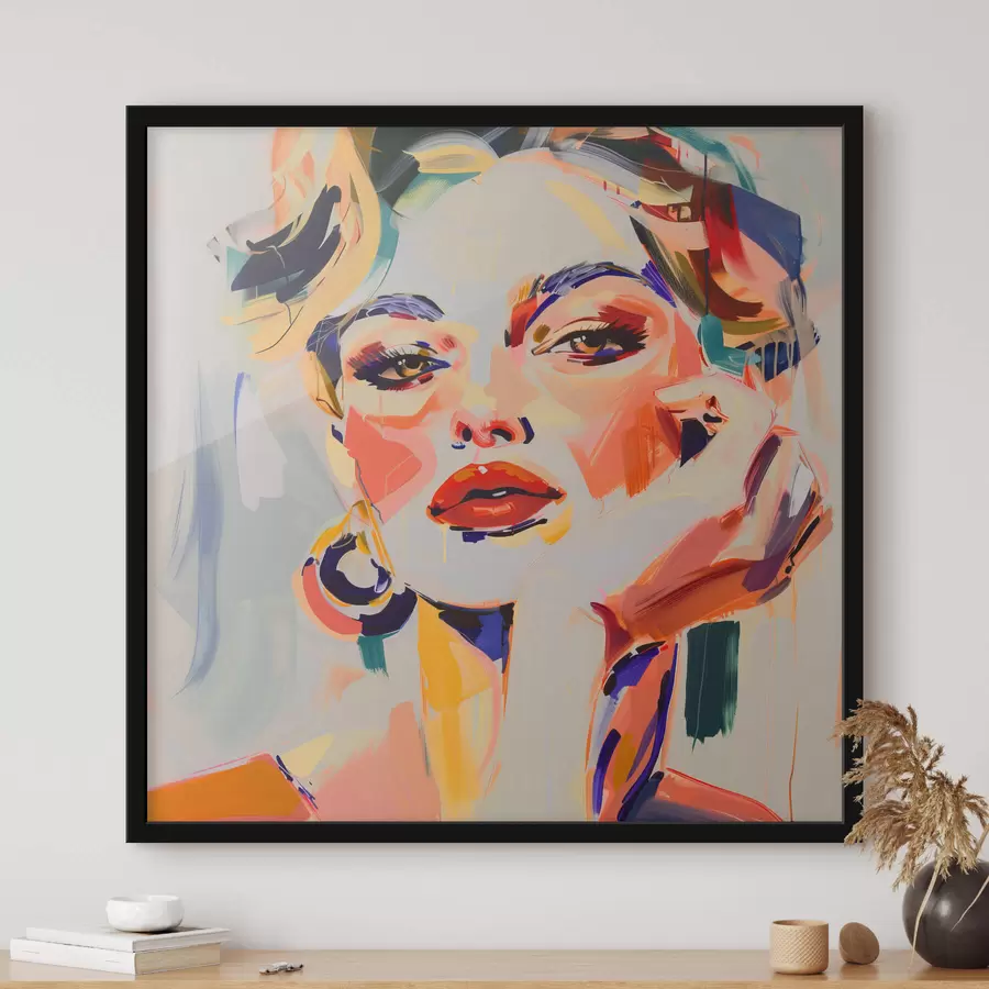 Fotobehang Portret van een vrouw in veelkleurige streken f42111