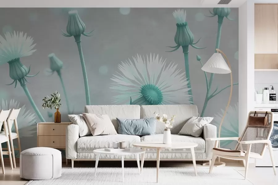 Fotobehang Geschilderde luchtige paardenbloemen w02614v1