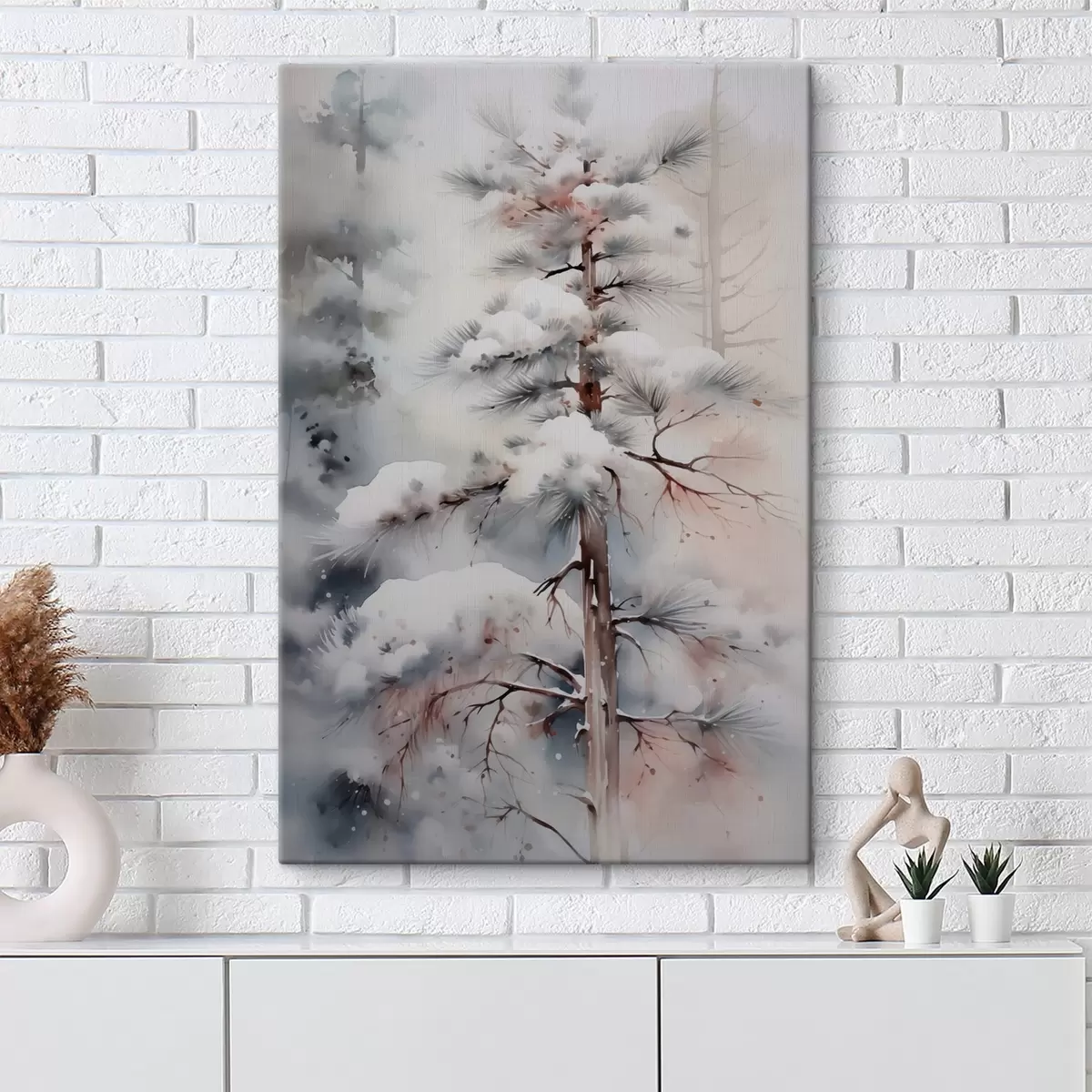  Peintures Arbre dans une forêt enneigée imitation aquarelle s42139