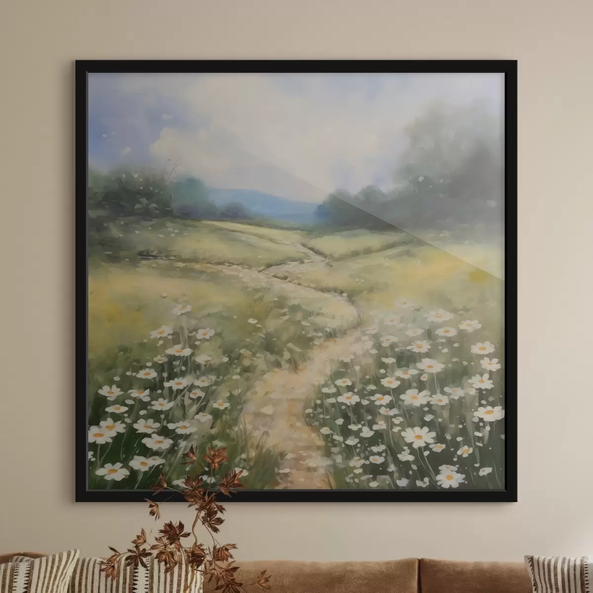 Poster Weide met madeliefjes imitatie van schilderij f42134