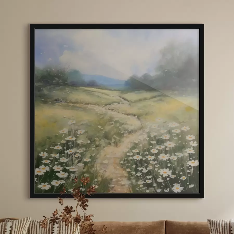 Papier peint photo Pré avec marguerites imitation de peinture f42134