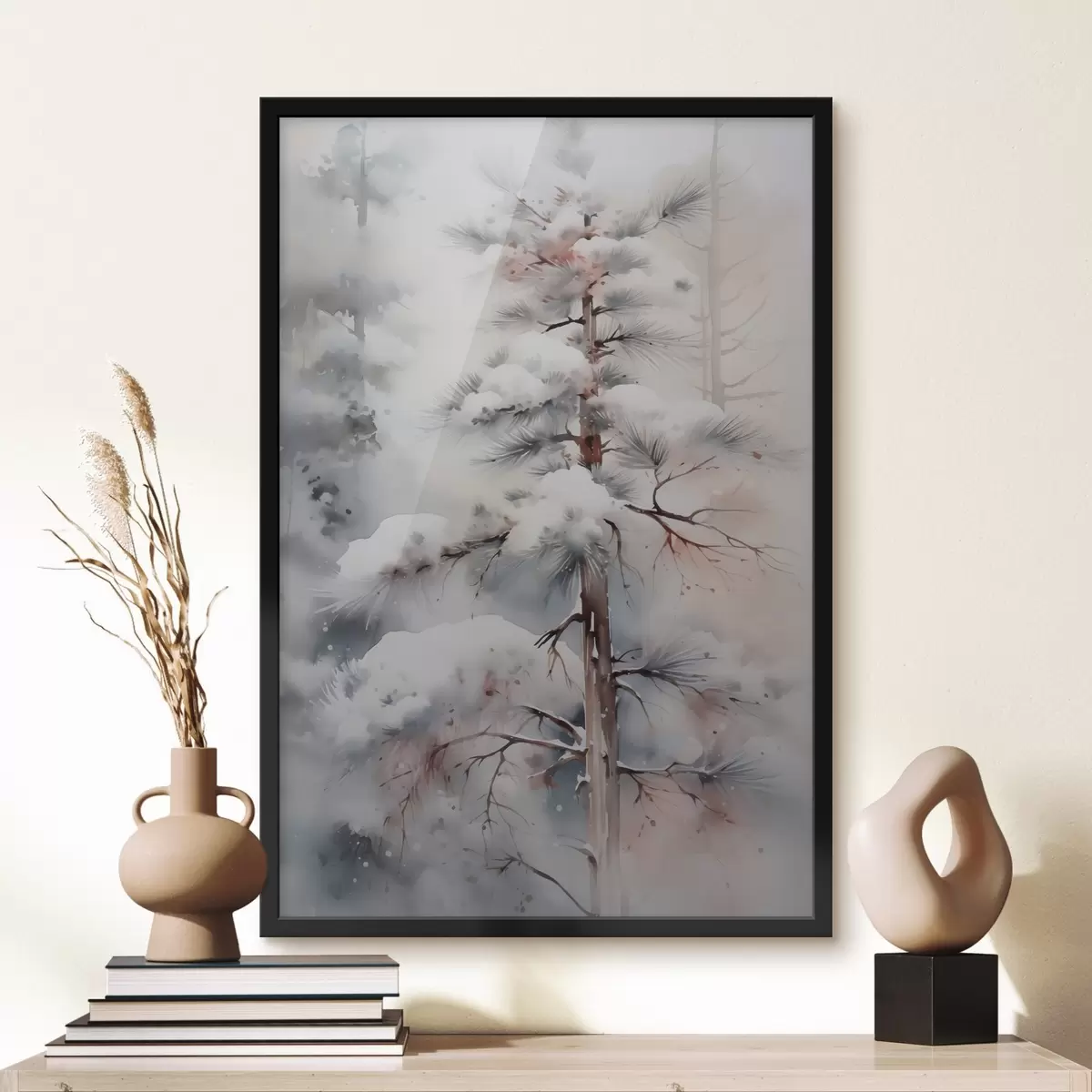 Affiche Arbre dans une forêt enneigée imitation aquarelle f42139