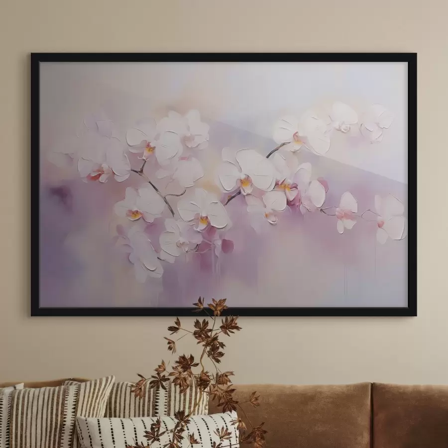 Papier peint photo Branche avec orchidées blanches imitation peinture f42141