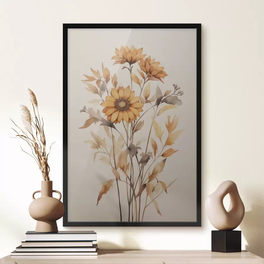 Fotobehang Takken met gele bloemen imitatie van schilderij aquarel f42142