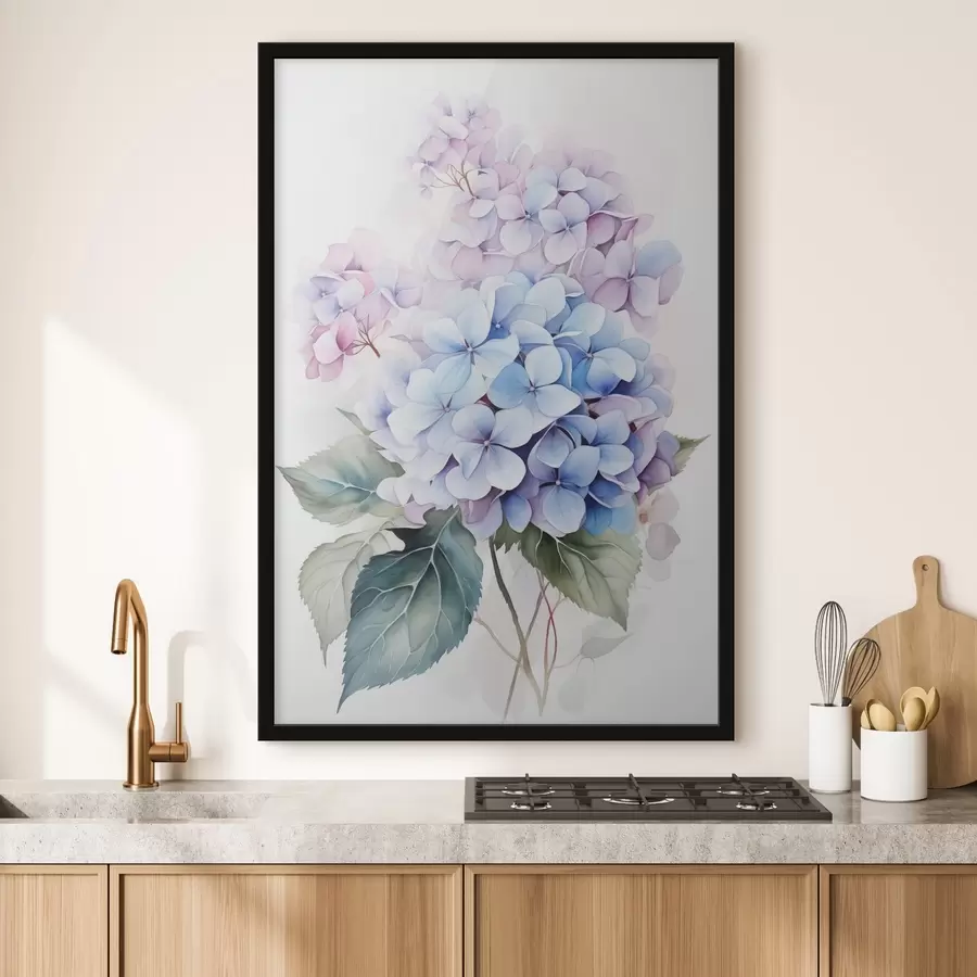 Papier peint photo Branche avec fleurs d'hortensia imitation aquarelle f42143