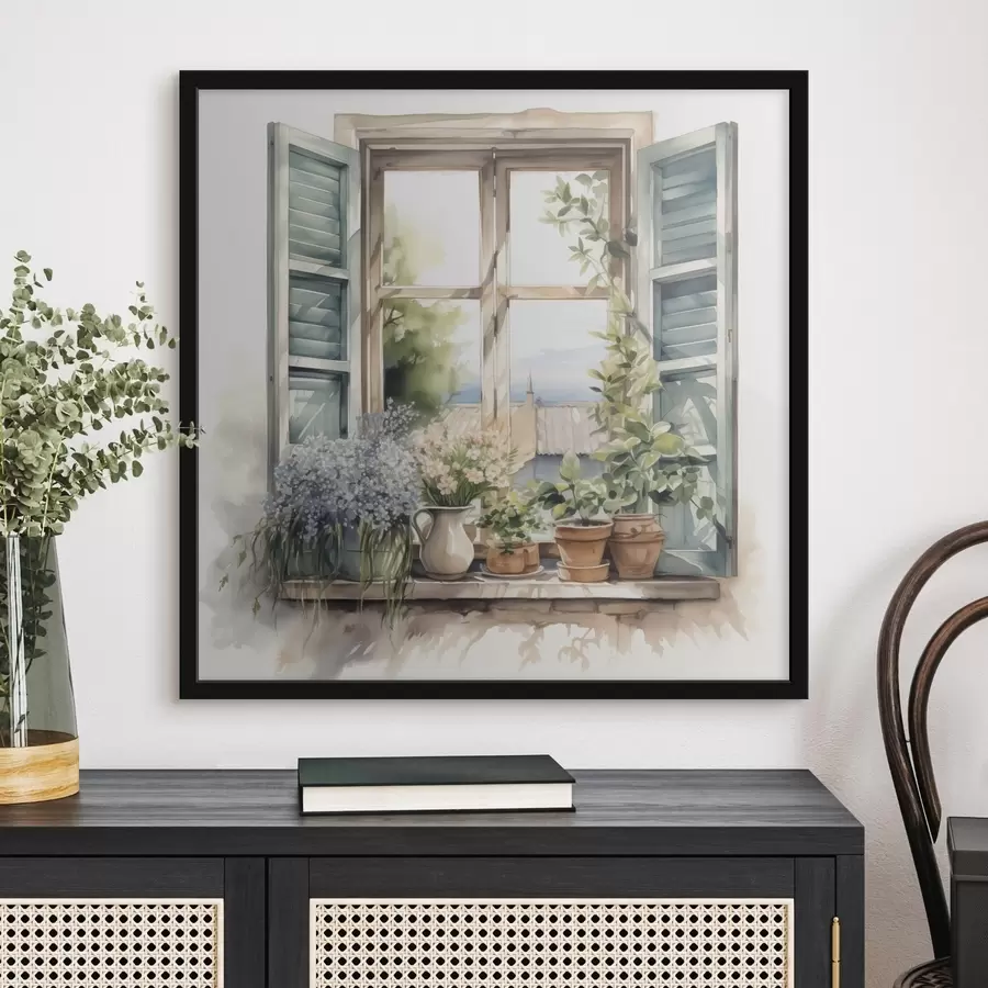 Papier peint photo Végétation sur le rebord de la fenêtre imitation aquarelle f42144