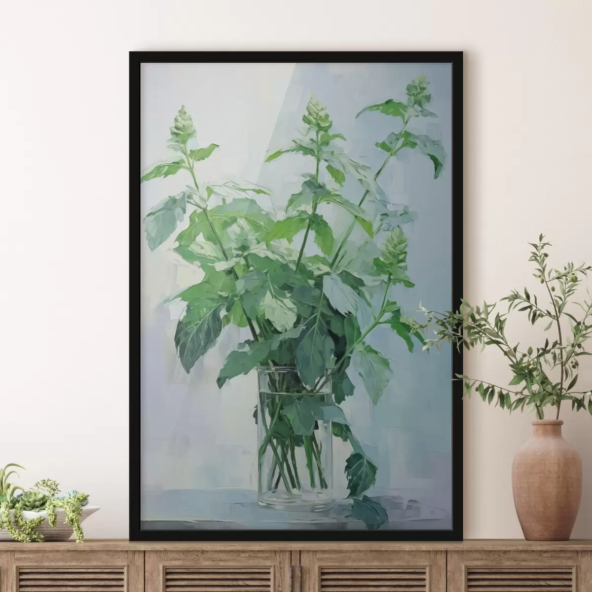 Poster Vegetatie in een transparante vaas imitatie van schilderij f42148