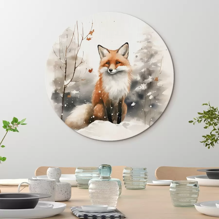  Peintures Renardeau dans une forêt enneigée imitation aquarelle r42146